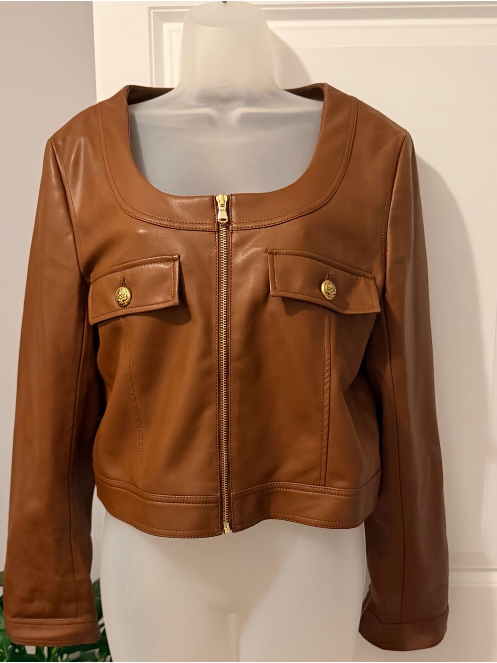 LOFT Cognac Brown Leather Zip Jacket